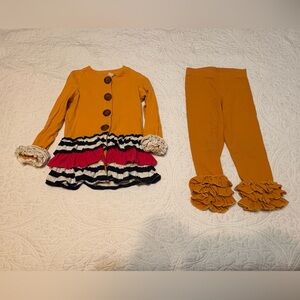 Vintage Sweethoney ‘OG’ Mustard Tiered Ruffle Cardigan and Icing Leggings Set